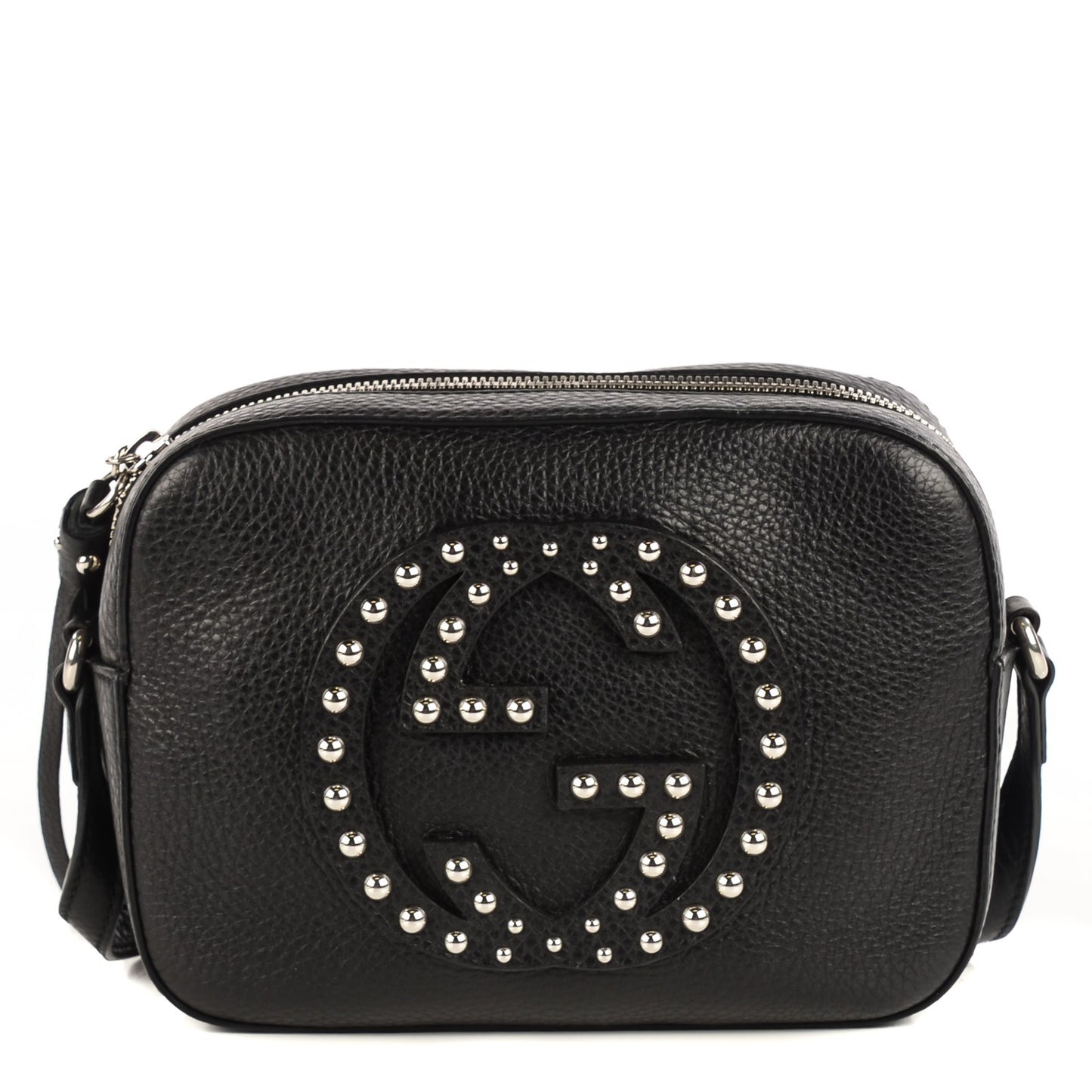 Pebbled Calfskin Studded Small Soho Disco Bag Black