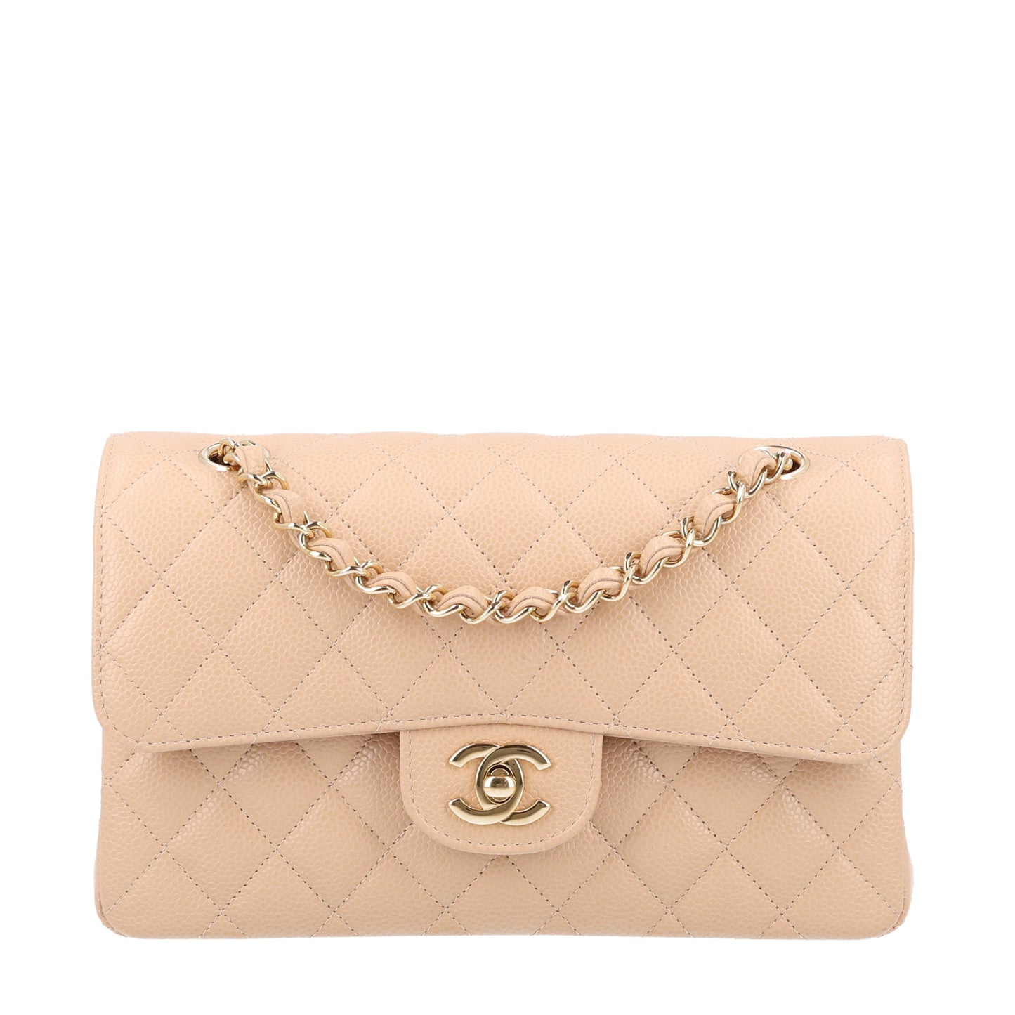 Caviar Quilted Small Double Flap Beige