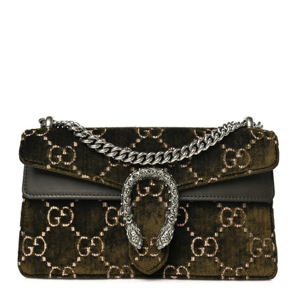 Gucci Velvet Moon Calfskin Crystal GG Monogram Small Dionysus Shoulder Bag Dark Olive Rose Gold 1 of 10