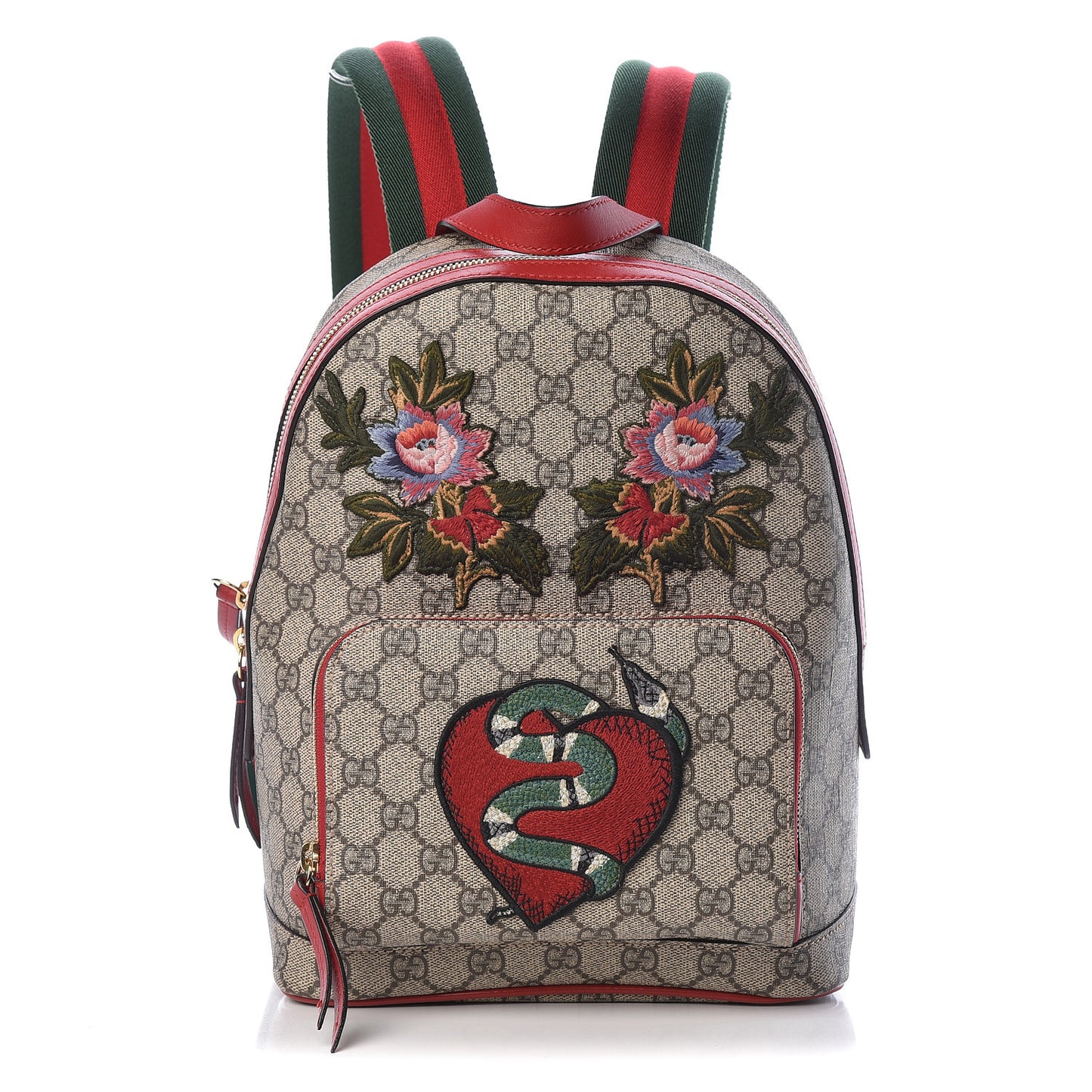 GG Supreme Monogram Web Kingsnake Heart Embroidered Small Day Backpack Red