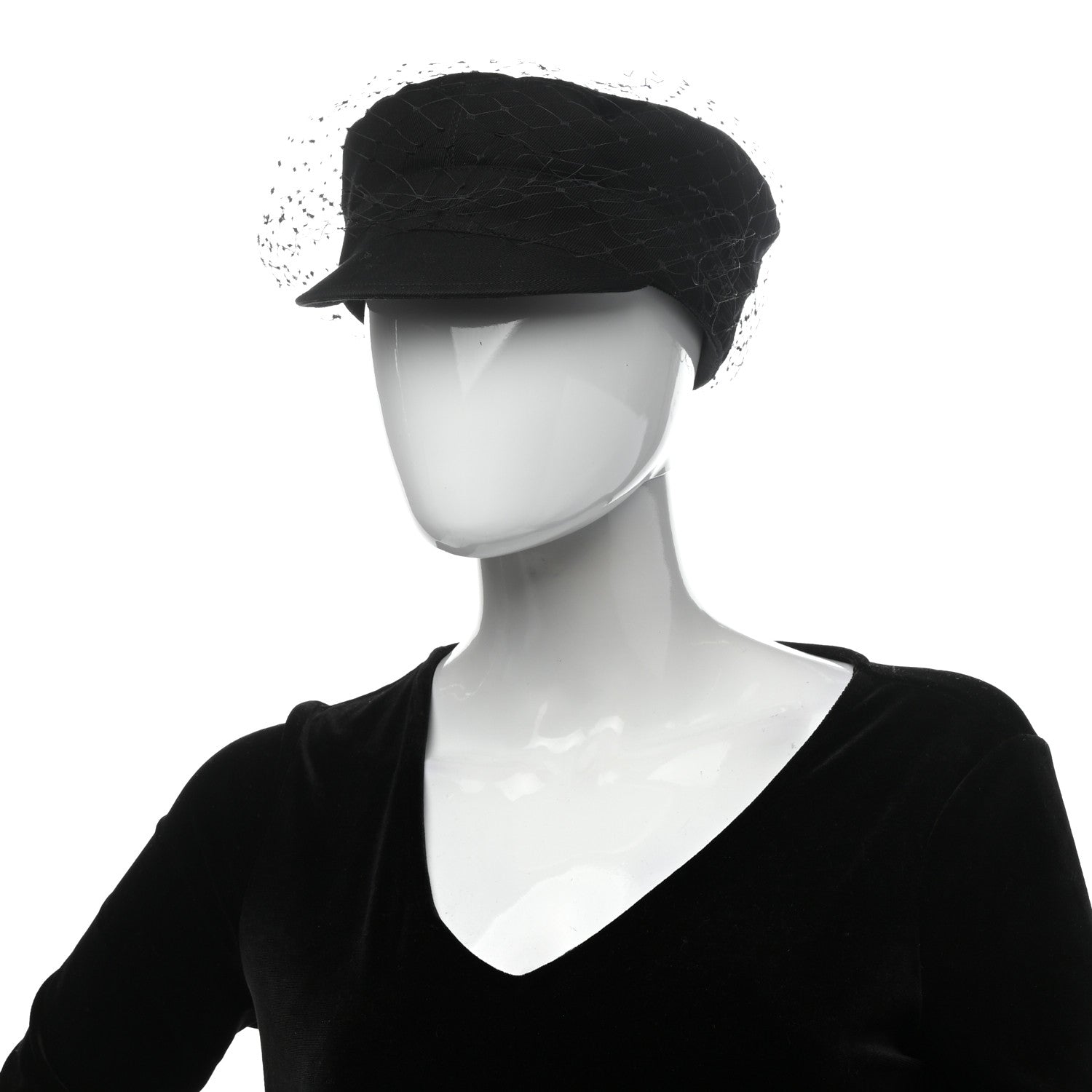 Christian Dior Cotton Canvas Arty Cap with Veil 58 Black 2 of 8