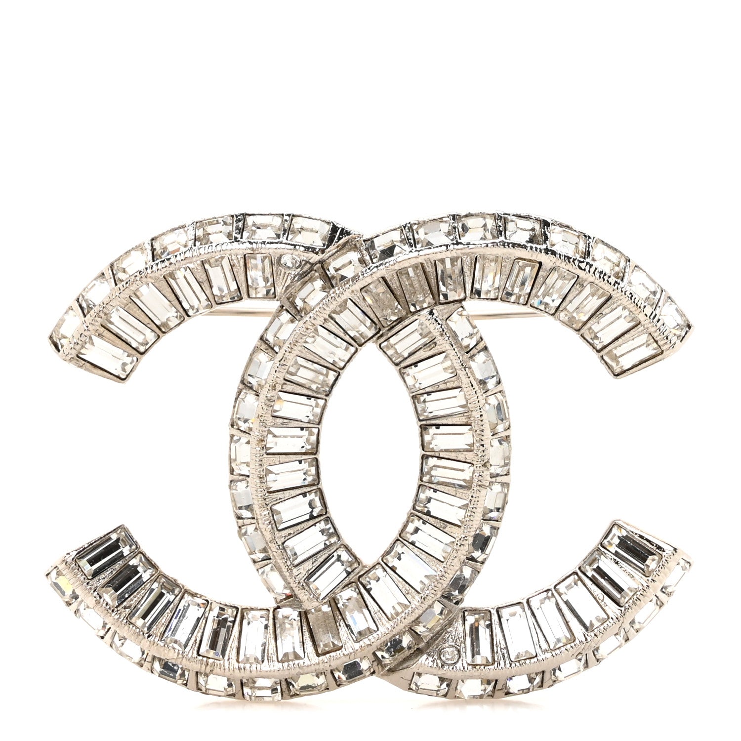 Chanel Baguette Crystal CC Brooch Silver 1 of 4