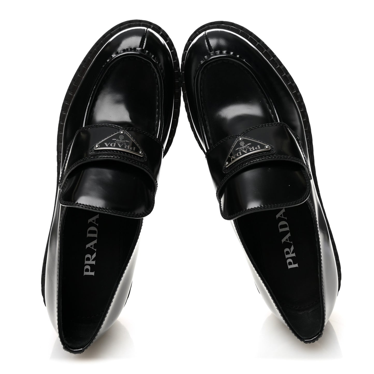 Metal Triangle Logo Double Chocolate Loafers 38.5 Black