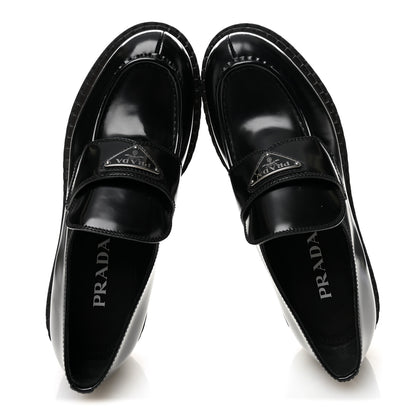 Prada Metal Triangle Logo Double Chocolate Loafers 38.5 Black 5 of 9