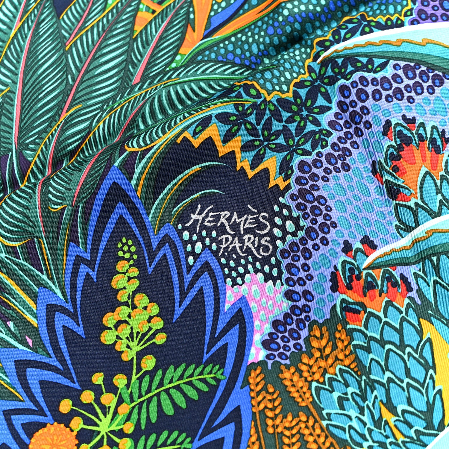 Hermes Silk Mountain Zebra Scarf 90 Turquoise Orange 2 of 6