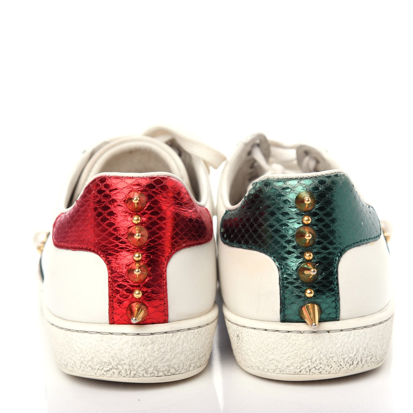 Calfskin Web Pearl Studded Womens Ace Sneakers 36 White