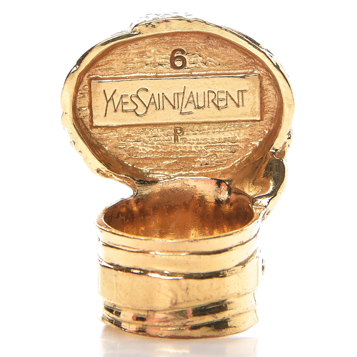Saint Laurent Glass Cabochon Arty Ovale Ring 6 Gold Gray 3 of 4