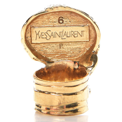 Saint Laurent Glass Cabochon Arty Ovale Ring 6 Gold Gray 3 of 4