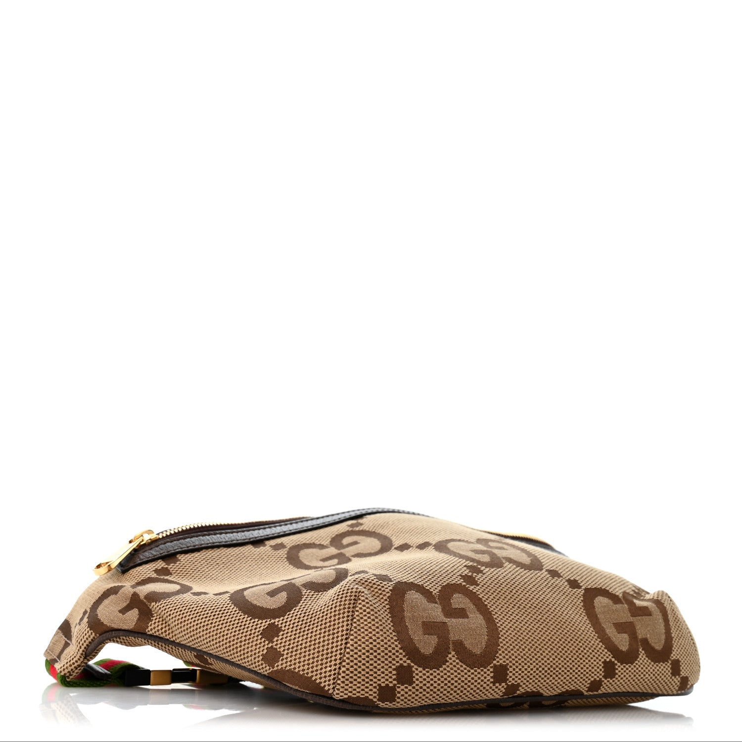 Gucci Monogram Jumbo GG Textured Dollar Calfskin Web Belt Bag Camel Ebony New Acero 4 of 11