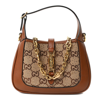 Gucci New Canvas Charisma Calfskin Crystal GG Monogram Mini Jackie 1961 Hobo Camel Ebony 1 of 10
