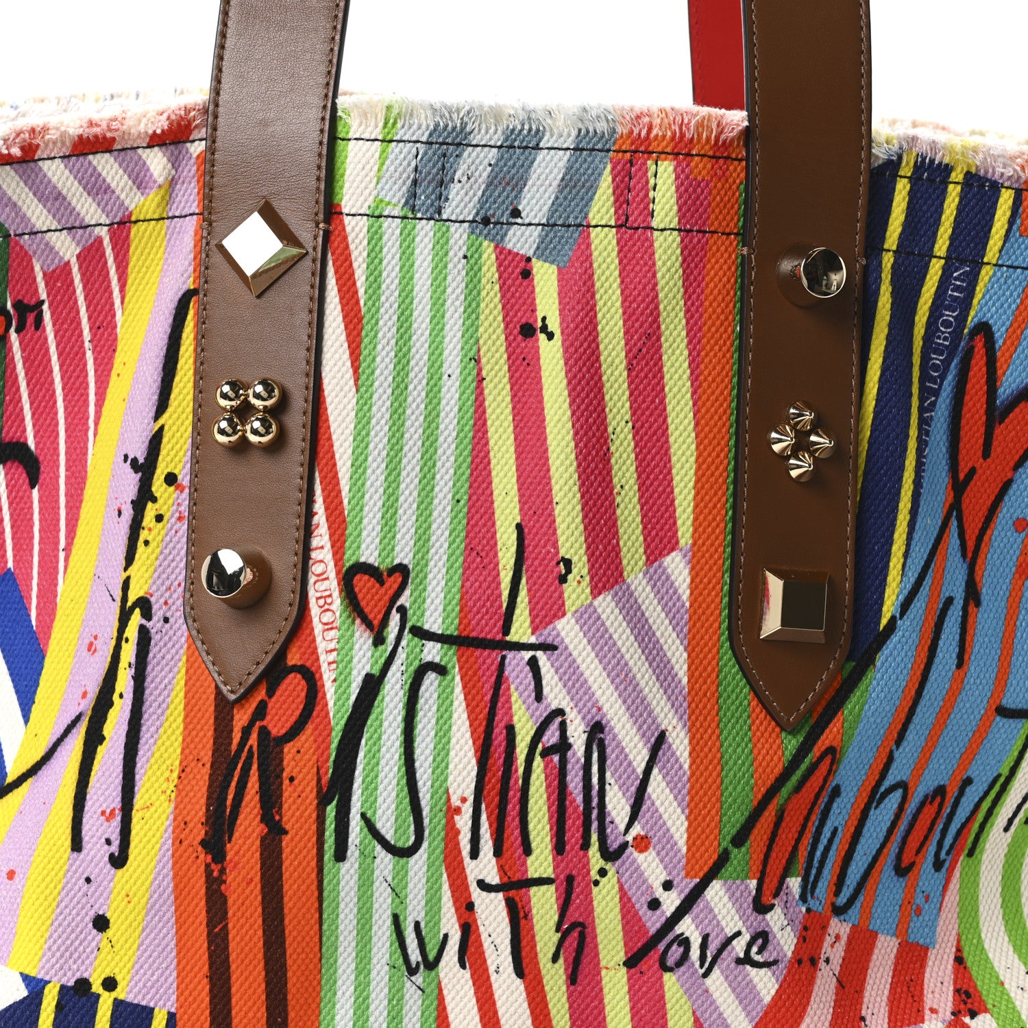 Christian Louboutin Canvas Printed Medium Frangibus Tote Multicolor Coconut 7 of 9