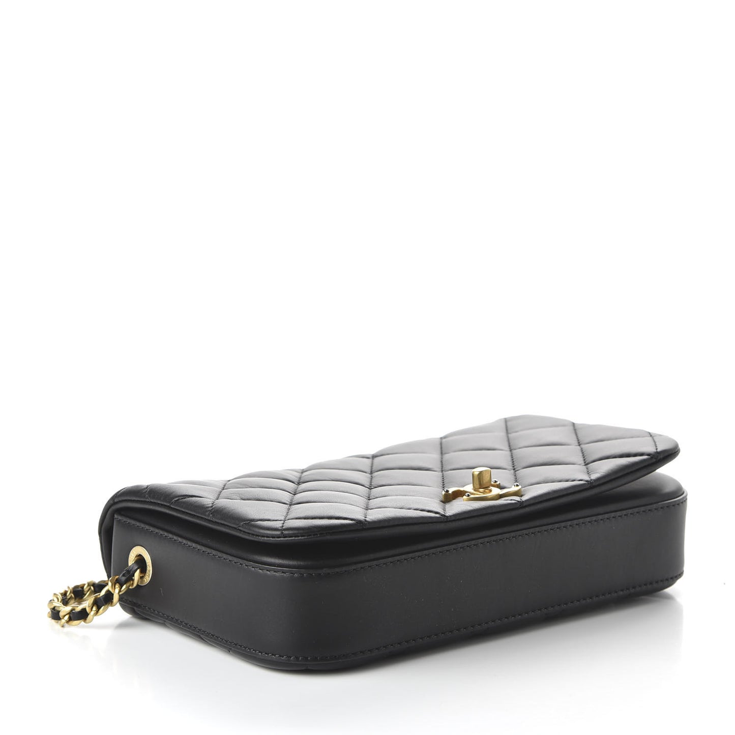 Calfskin Quilted Nailed CC Flap Bag Black