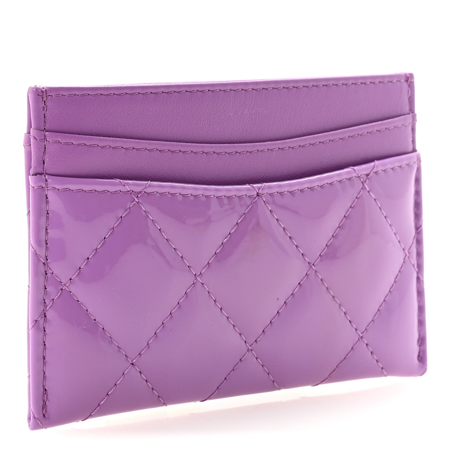 Chanel Patent Quilted Card Holder Purple 3 of 9