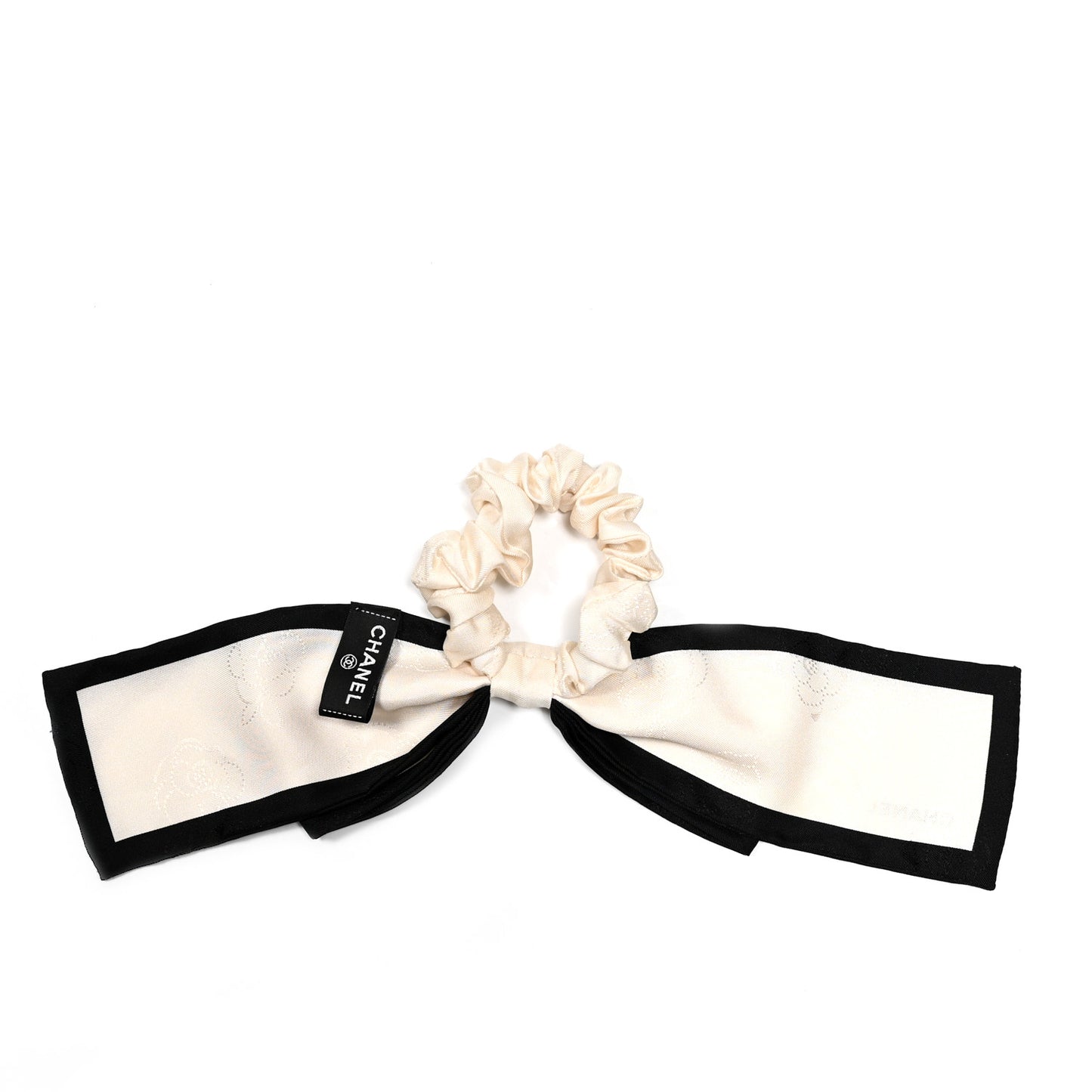 Silk Twill Hair Tie Ivory Black