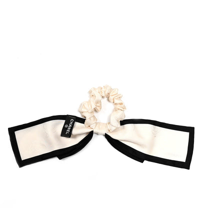 Chanel Silk Twill Hair Tie Ivory Black 2 of 3