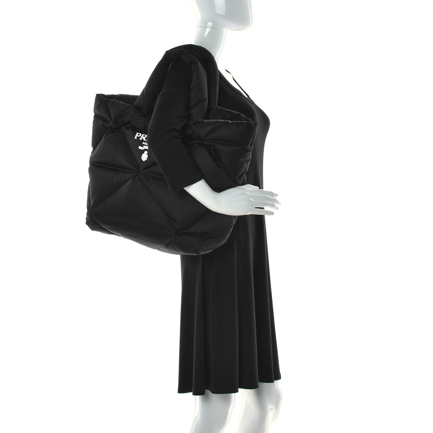 Prada Re-Nylon Triangle Padded Logo Tote Black 2 of 13