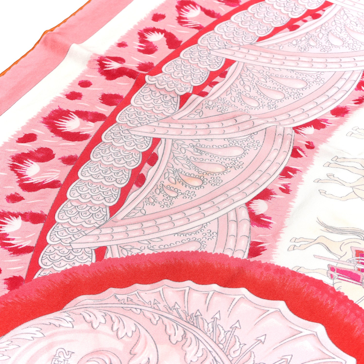 Hermes Silk Plumets du Roy Scarf 90 Vert Rose Blanc 5 of 7