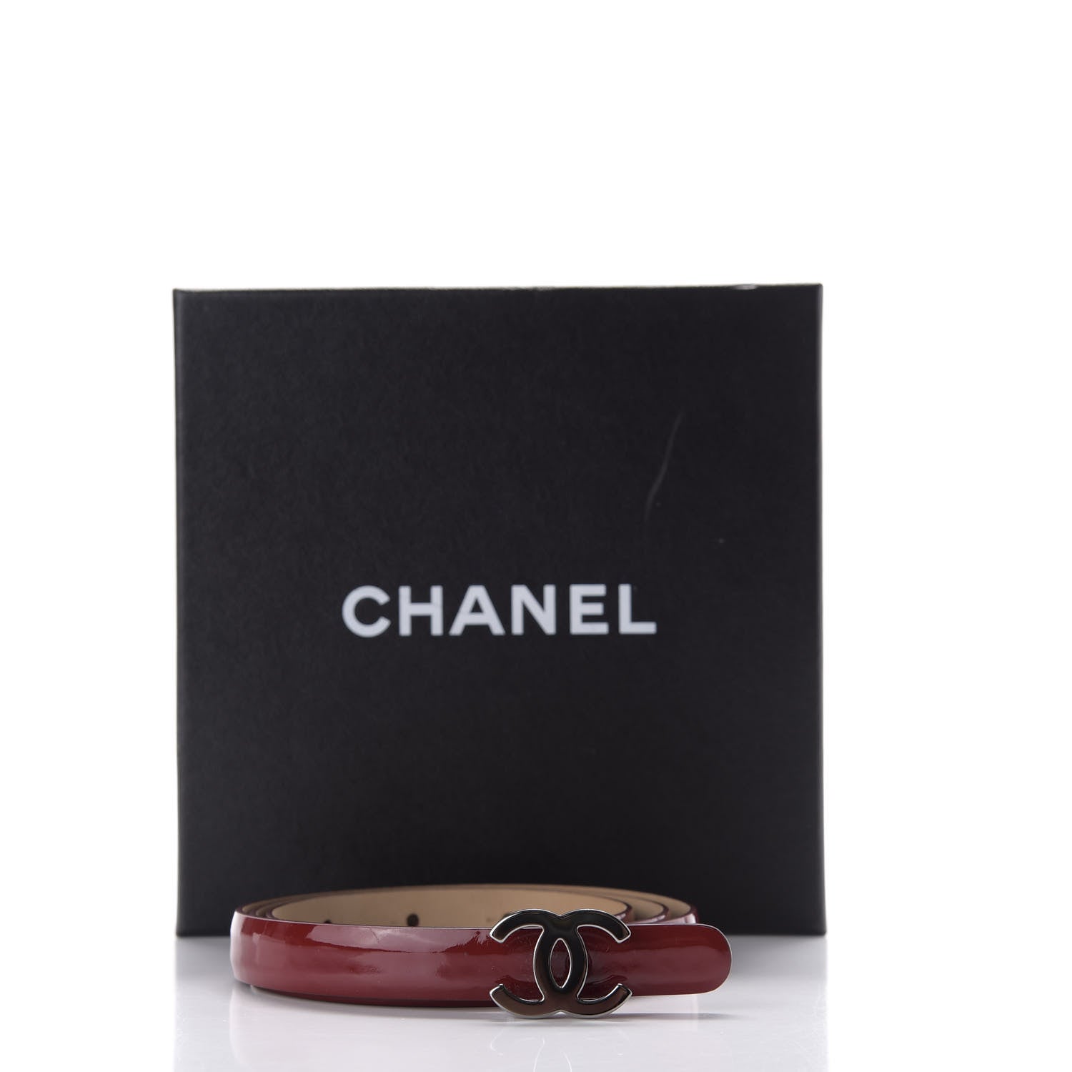 Chanel Patent Calfskin CC Logo Skinny Belt 80 32 Red 5 of 5