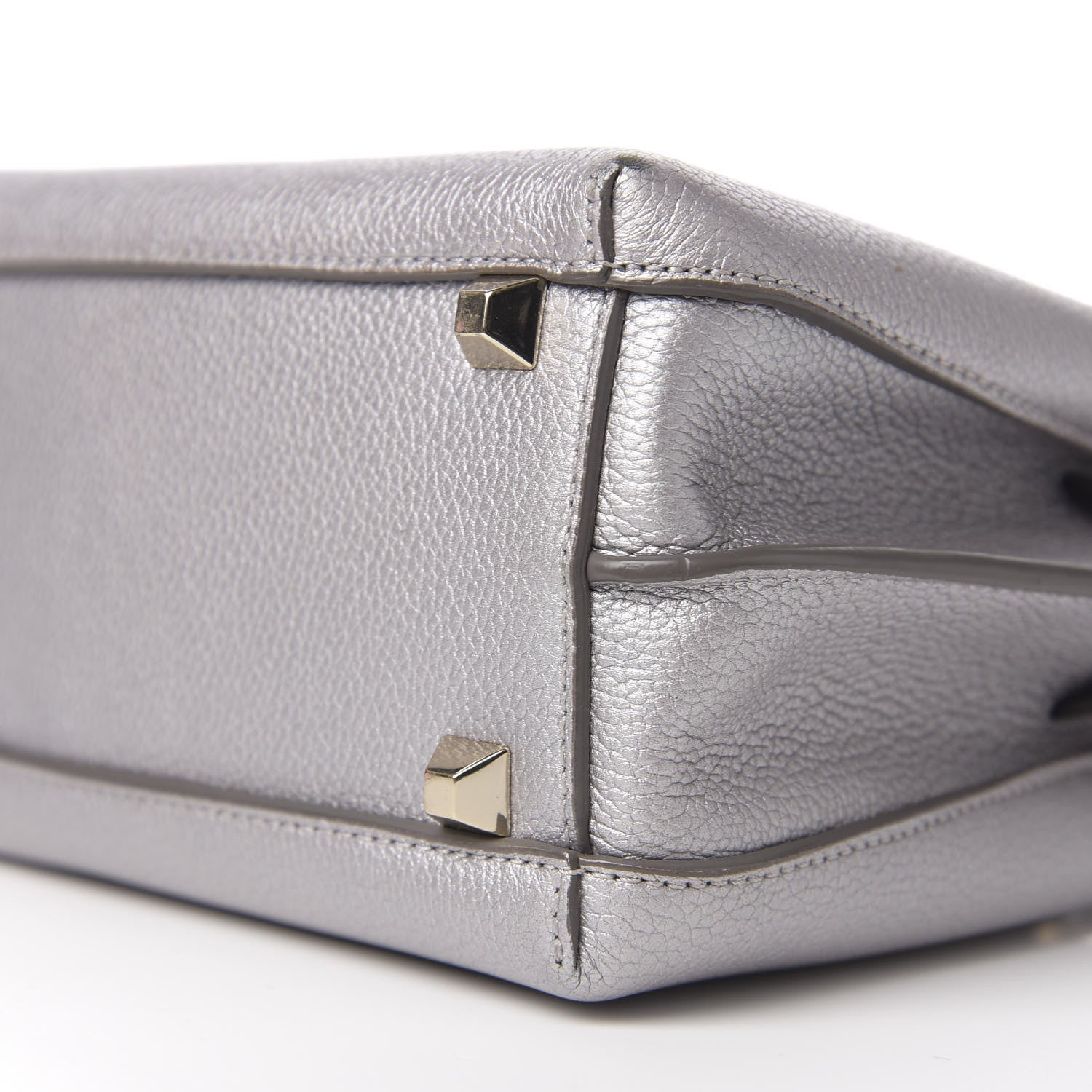 MCM Metallic Grained Calfskin Mini Milla Tote Spike Silver 10 of 11