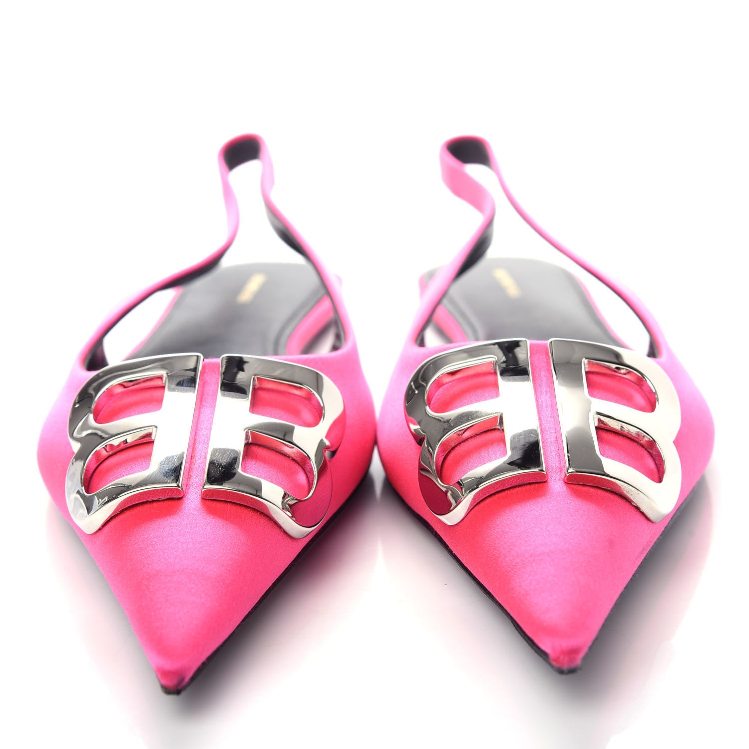 Balenciaga Satin BB Knife Pointy Toe Slingback Flats 39 Neon Pink 5 of 11