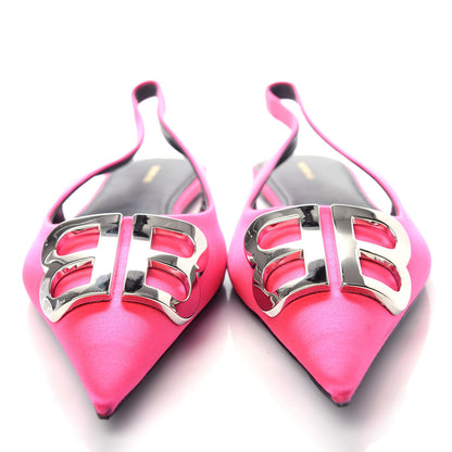 Balenciaga Satin BB Knife Pointy Toe Slingback Flats 39 Neon Pink 5 of 11