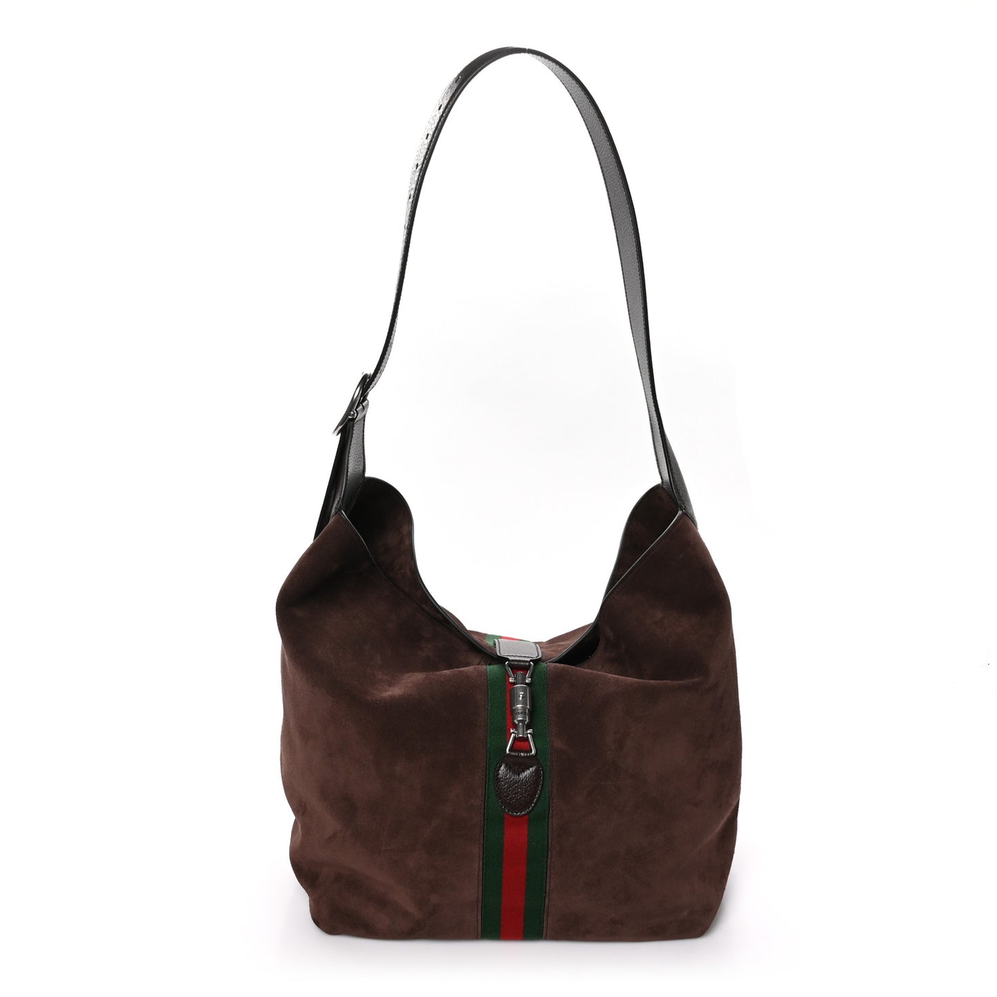 Suede Textured Dollar Calfskin Web Medium Jackie 1961 Crossbody Bag Brown