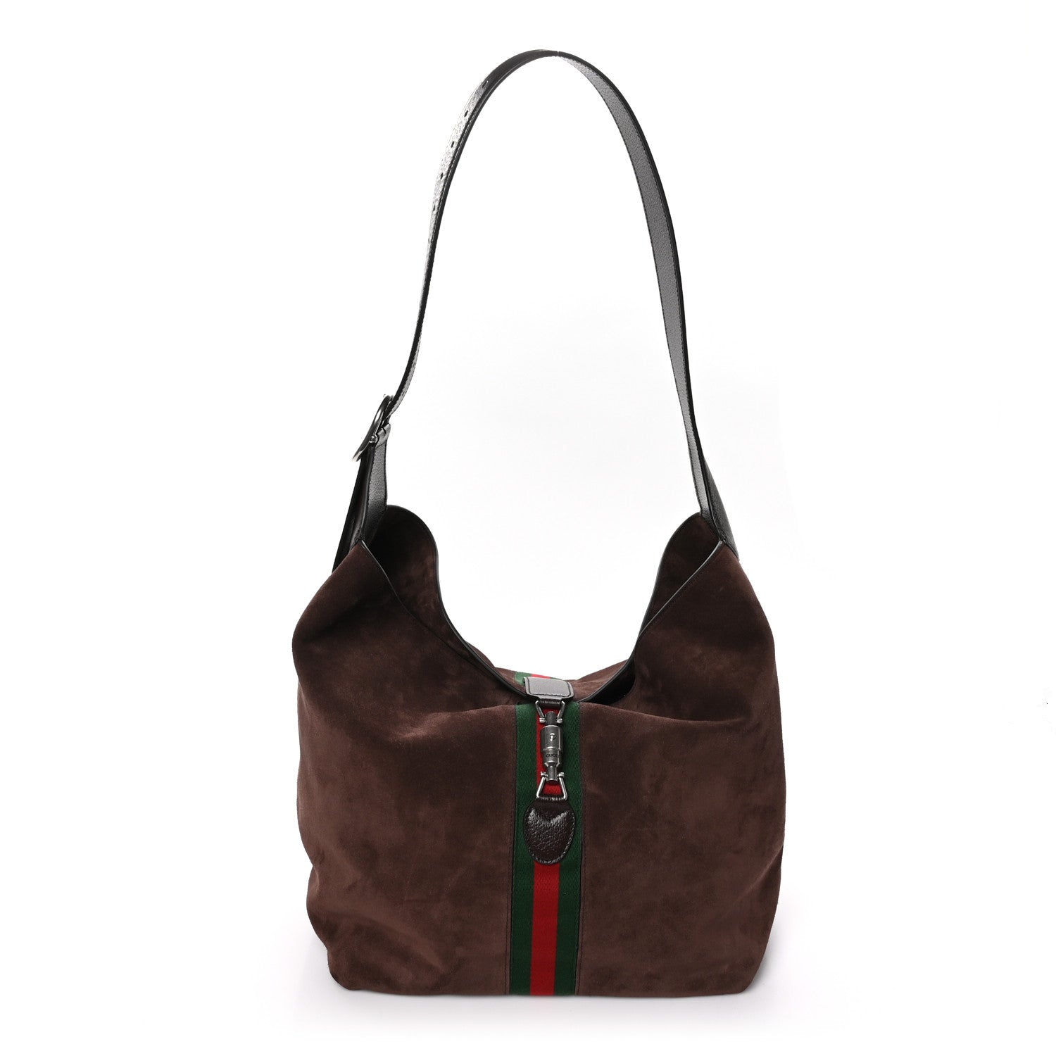 Gucci Suede Textured Dollar Calfskin Web Medium Jackie 1961 Crossbody Bag Brown 1 of 13