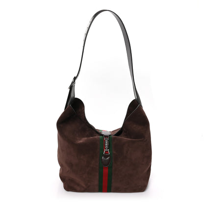 Gucci Suede Textured Dollar Calfskin Web Medium Jackie 1961 Crossbody Bag Brown 1 of 13