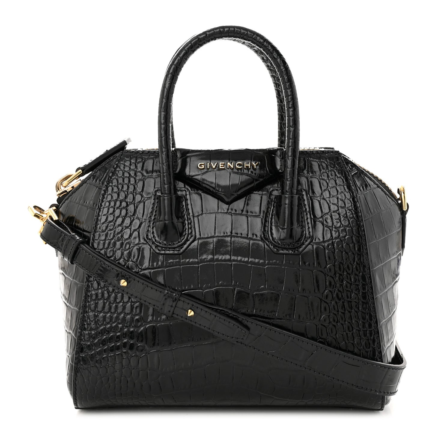 Calfskin Crocodile Embossed Mini Antigona Black