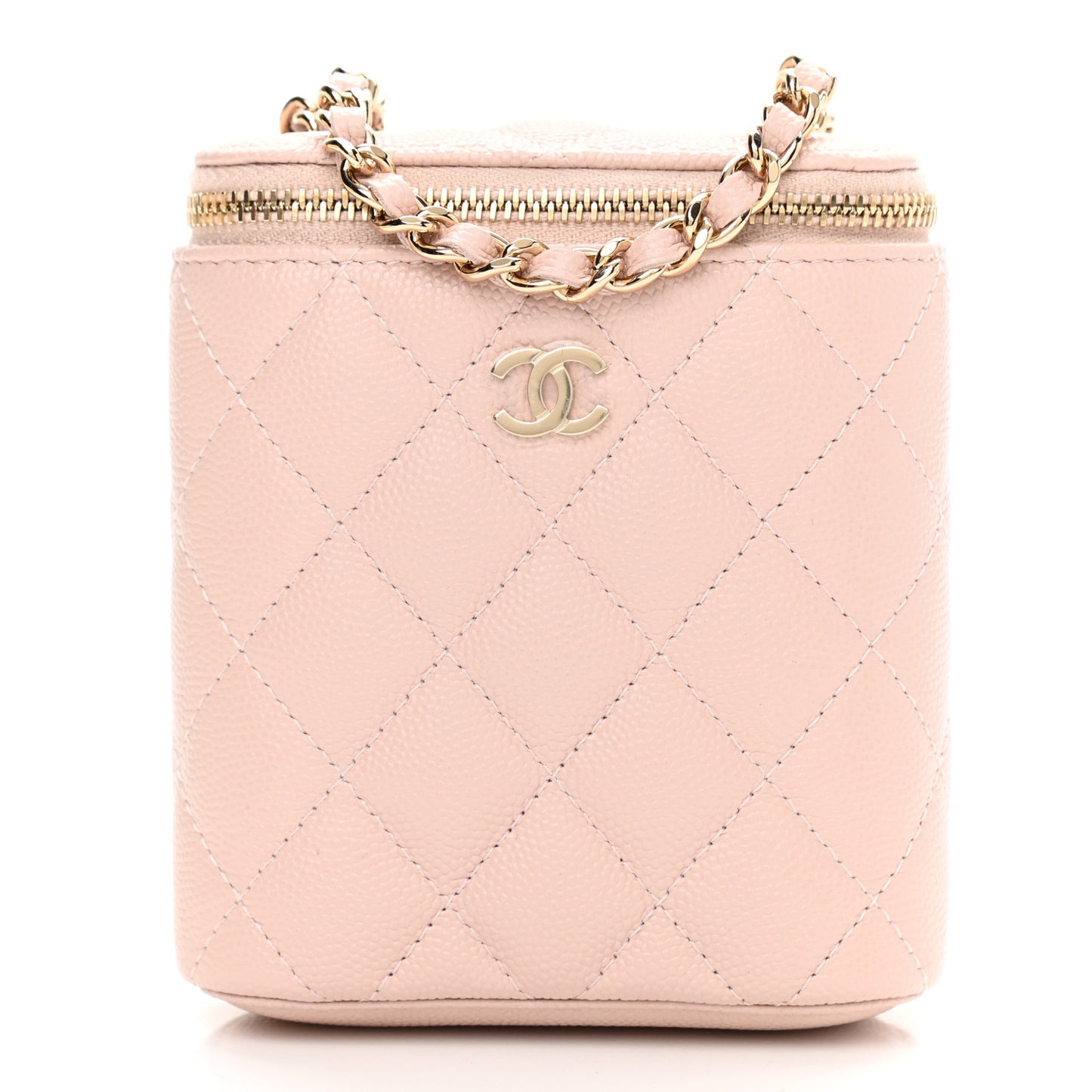 Caviar Quilted Small Vertical Coco Beauty Vanity Case With Chain Light Pink