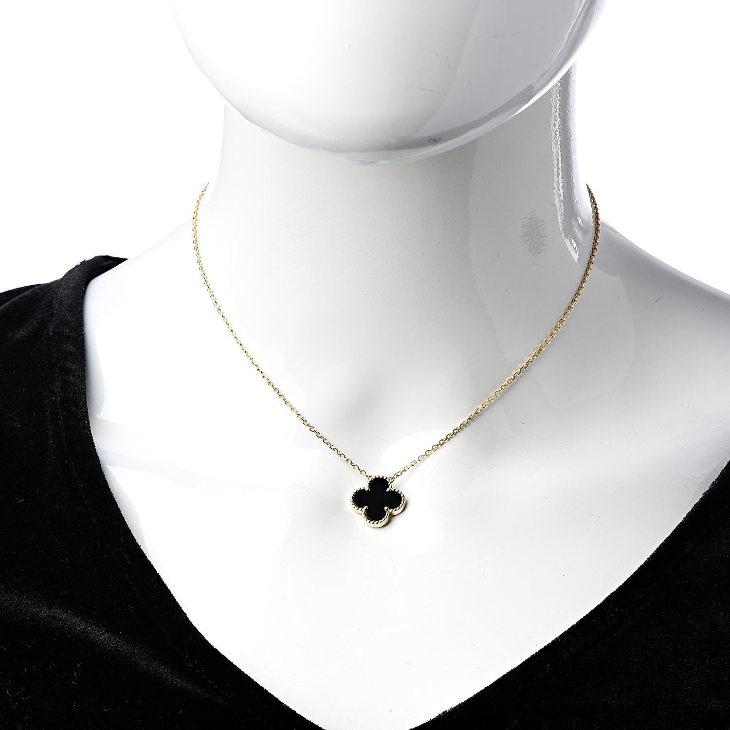 Van Cleef & Arpels 18K Yellow Gold Black Onyx Vintage Alhambra Pendant Necklace 2 of 7