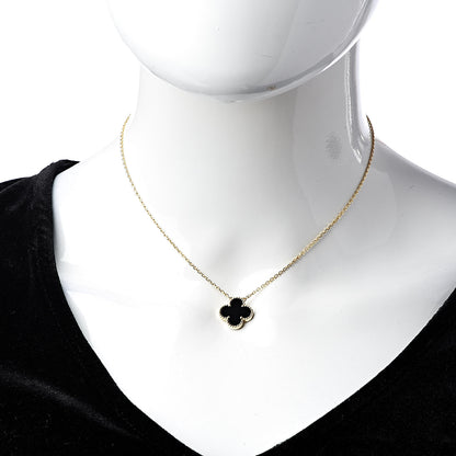 Van Cleef & Arpels 18K Yellow Gold Black Onyx Vintage Alhambra Pendant Necklace 2 of 7
