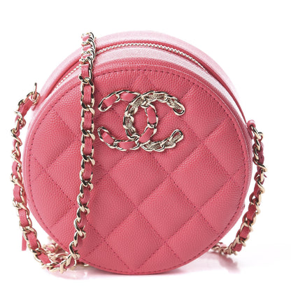 Chanel Caviar Quilted French New Wave Round Clutch With Chain Pink 1 of 7