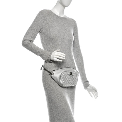 Chanel Metallic Grained Calfskin Quilted Casual Rock Waist Bag Fanny Pack Silver 2 of 7
