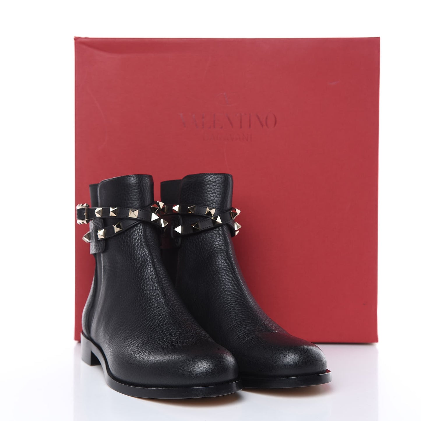 Grained Calfskin Rockstud Beatle Chelsea Ankle Boots 36.5 Black