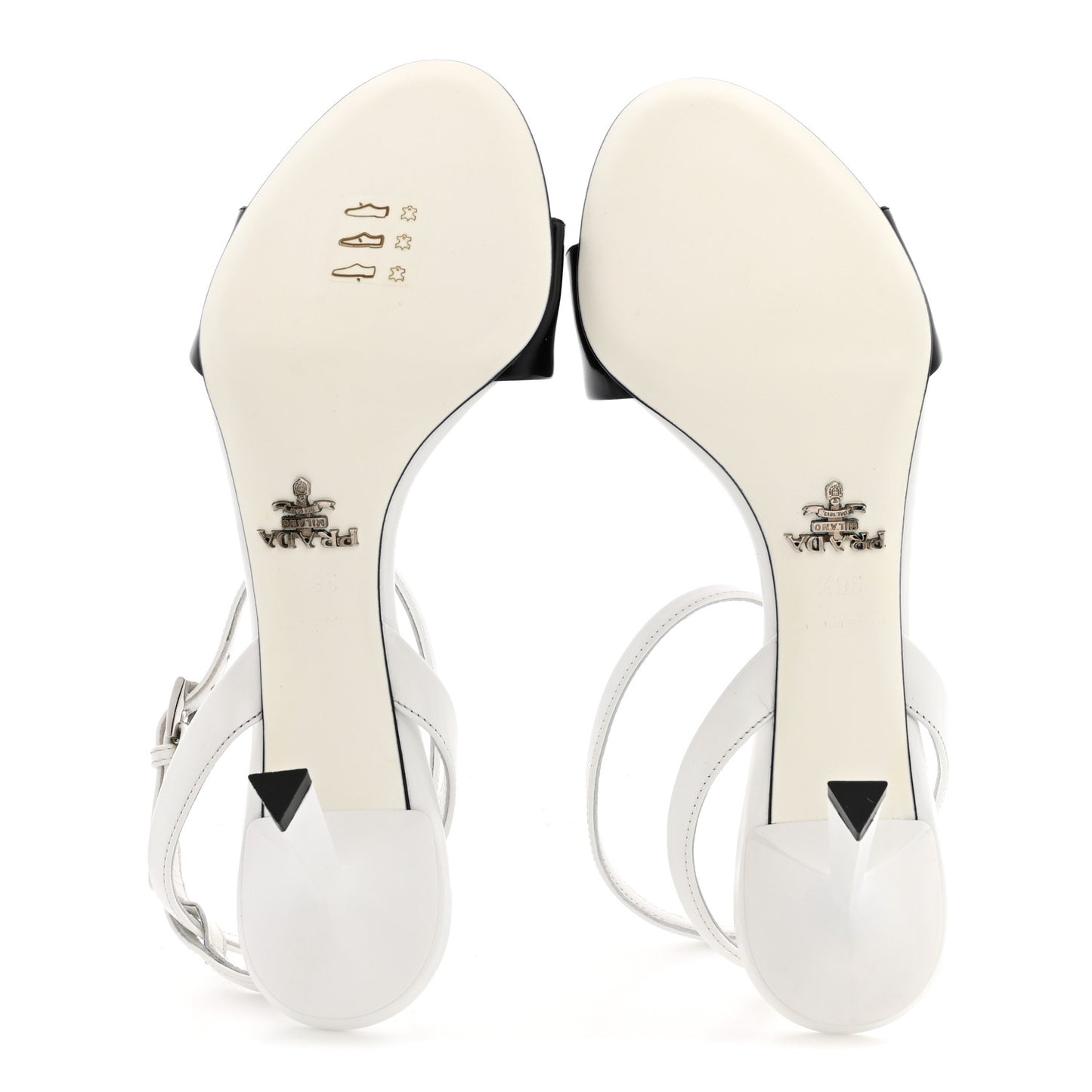 Spazzolato Metal Triangle Logo Ankle Strap 100mm Sandals 36.5 Black White