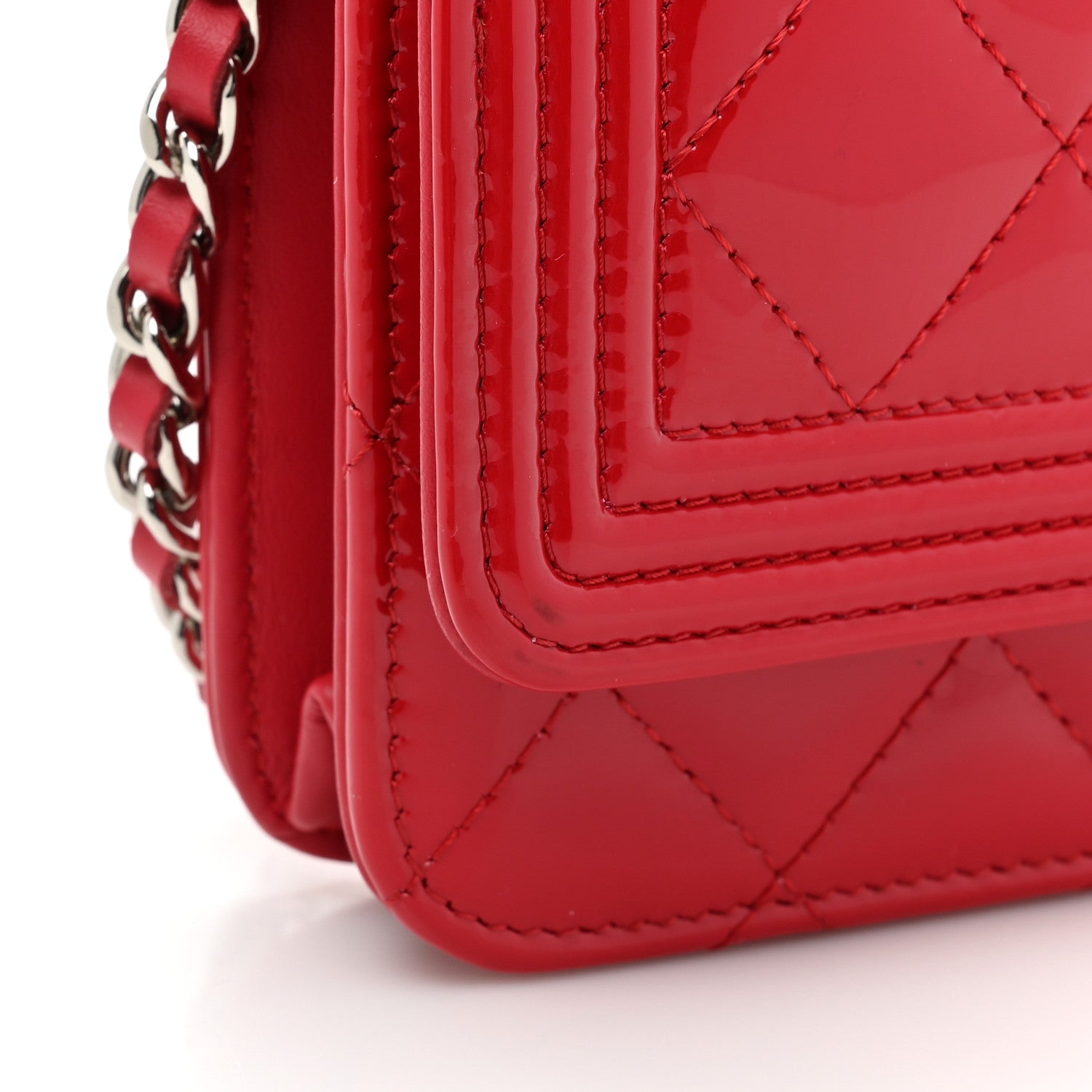 Chanel Patent Quilted Boy Wallet On Chain WOC Dark Pink 13 of 15