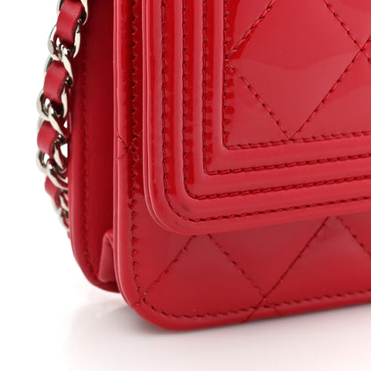 Chanel Patent Quilted Boy Wallet On Chain WOC Dark Pink 13 of 15