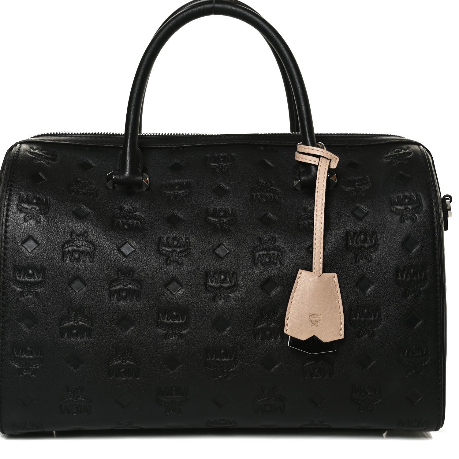 MCM Calfskin Ottomar Monogram Essential Boston Bag Black 9 of 13