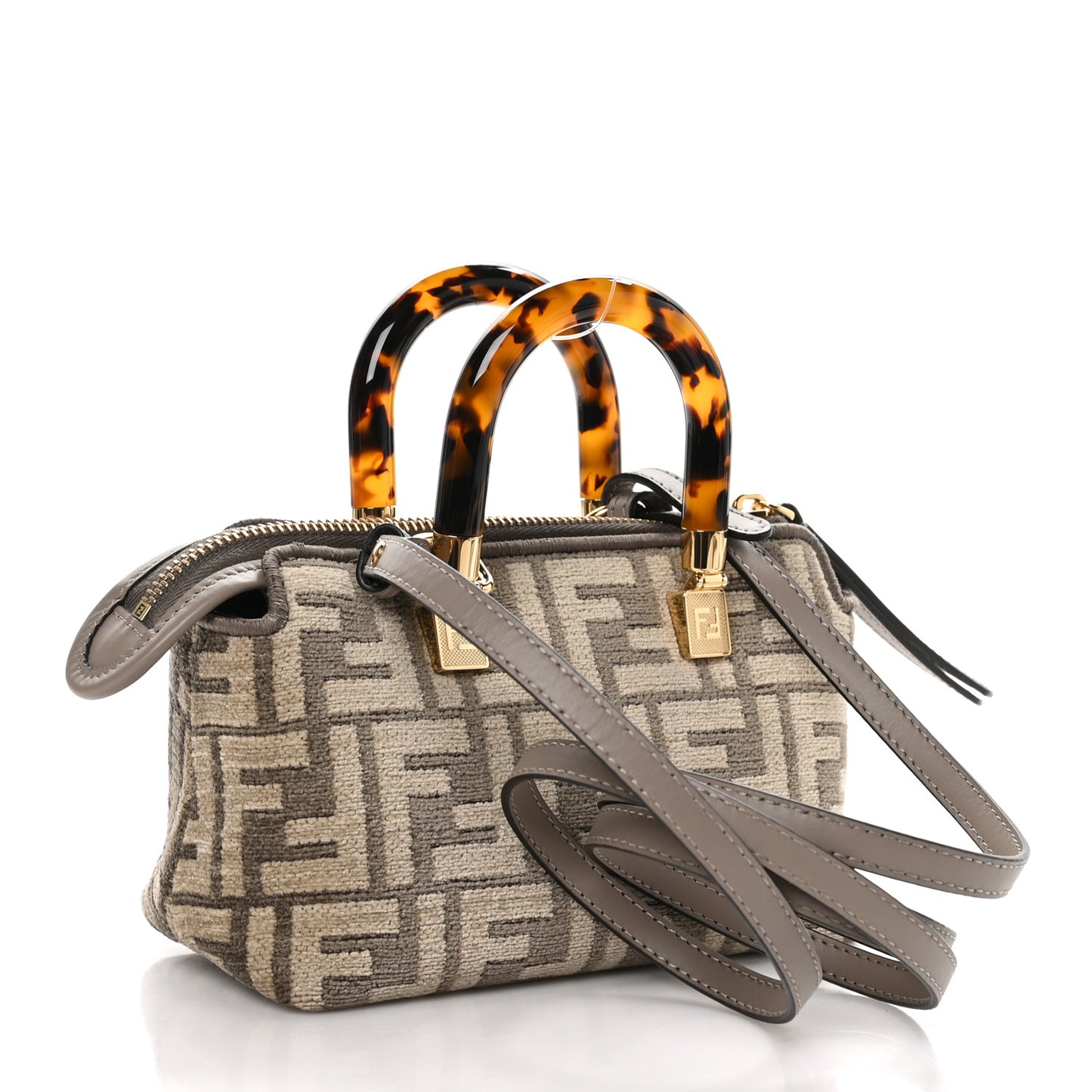 Chenille Vitello King Plexiglass FF Mini By The Way Top Handle Boston Bag Tortora Nuvola