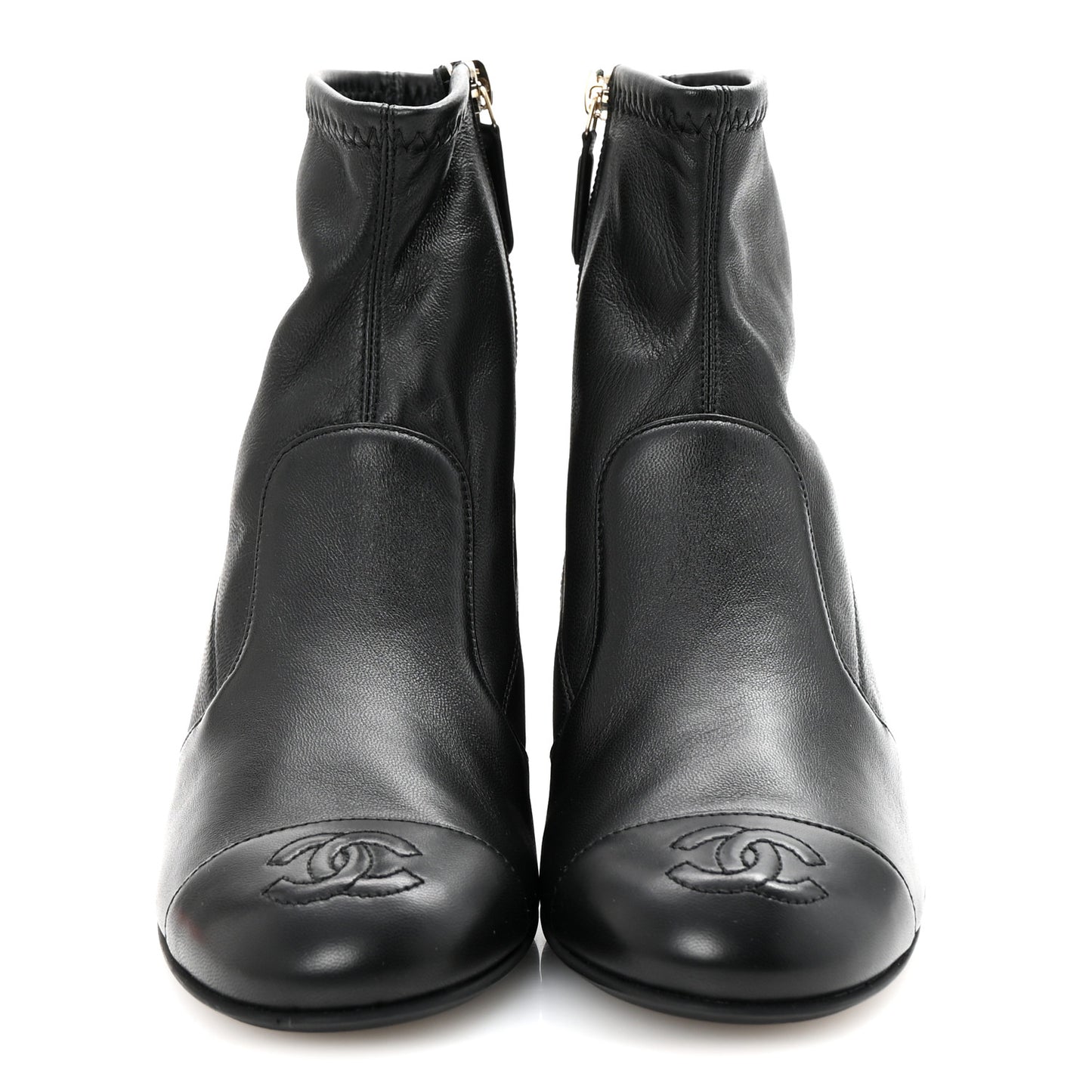 Stretch Lambskin Cap Toe CC Short Boots 35 Black