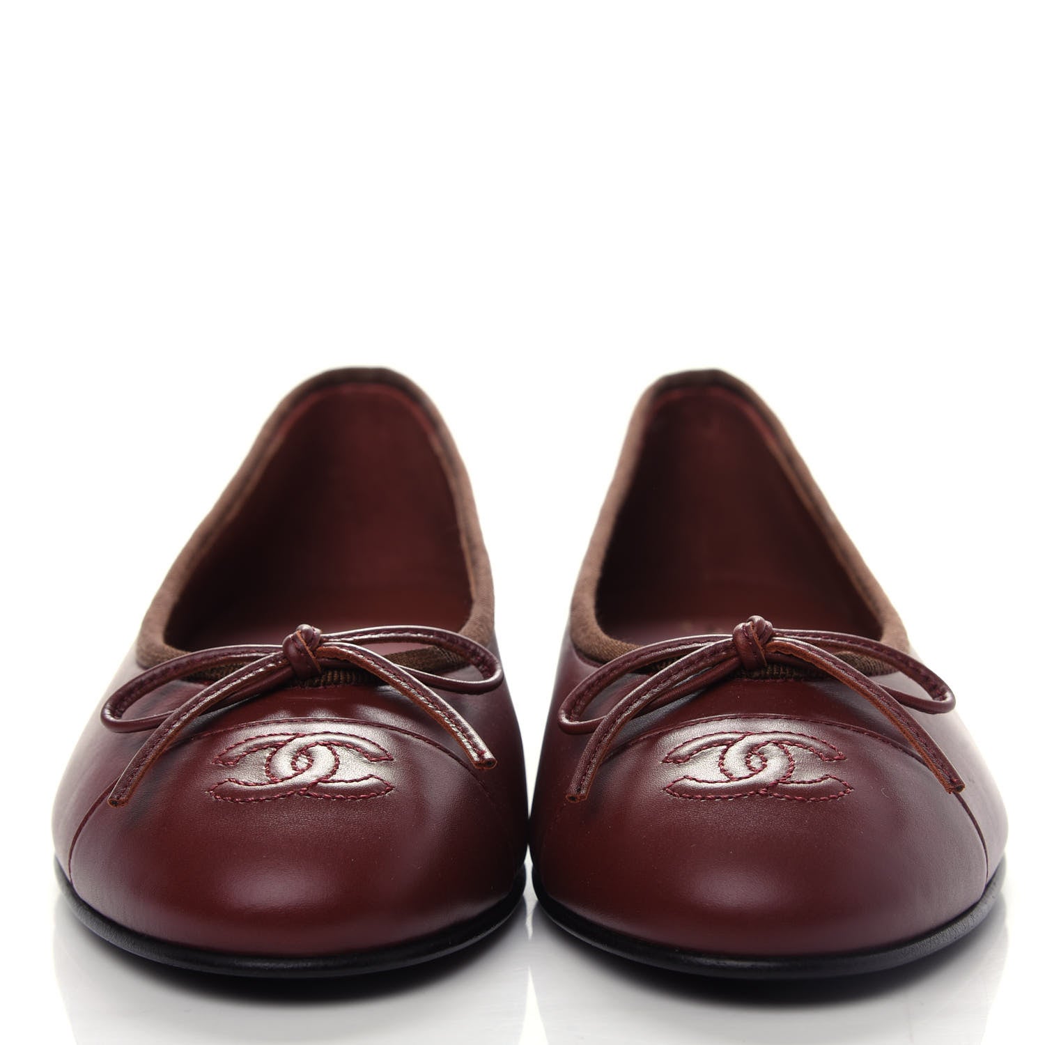 Chanel Lambskin Cap Toe CC Ballerina Flats 37 Burgundy 2 of 11