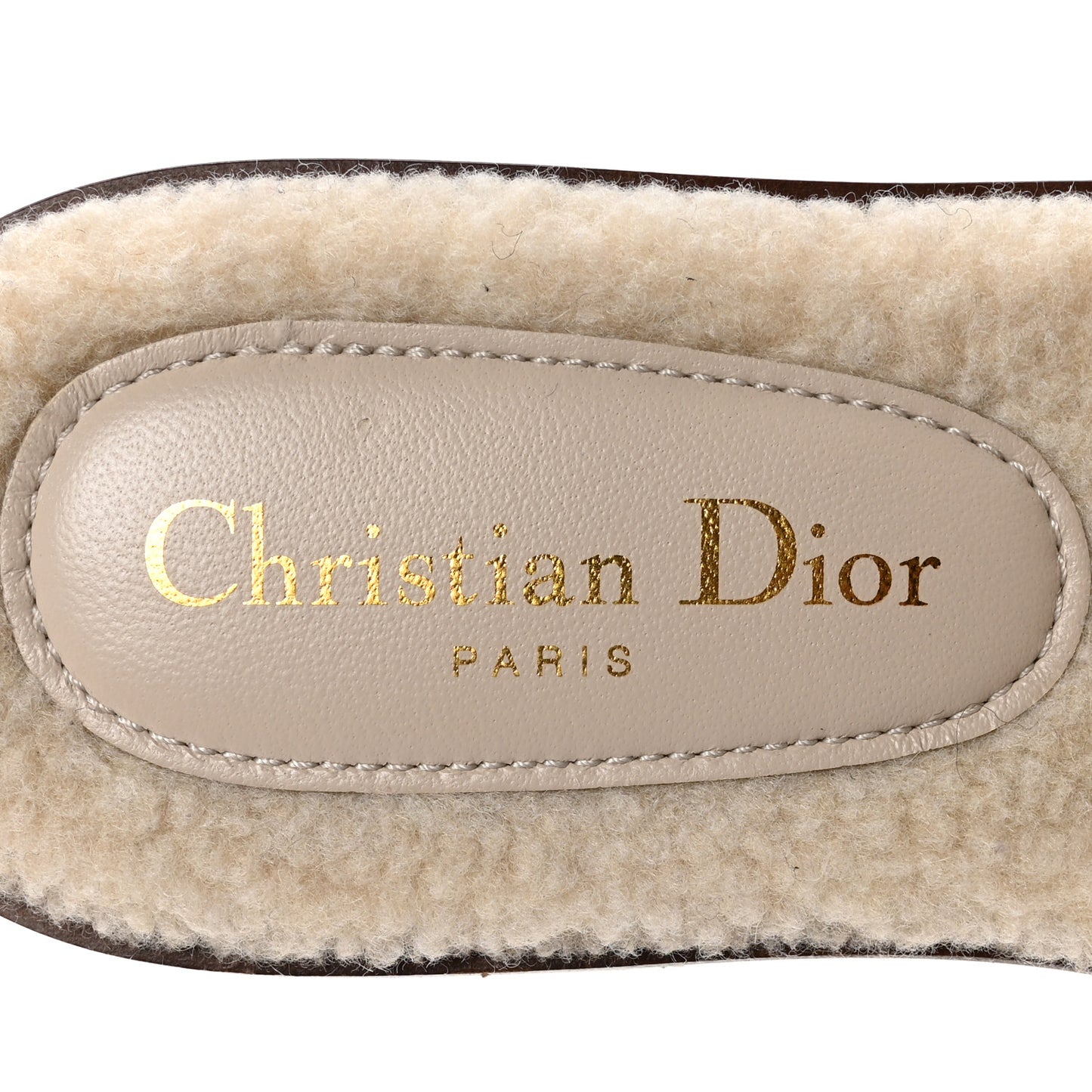 Suede Goatskin Shearling Embroidered Dway Slide Sandals 38 Cookie