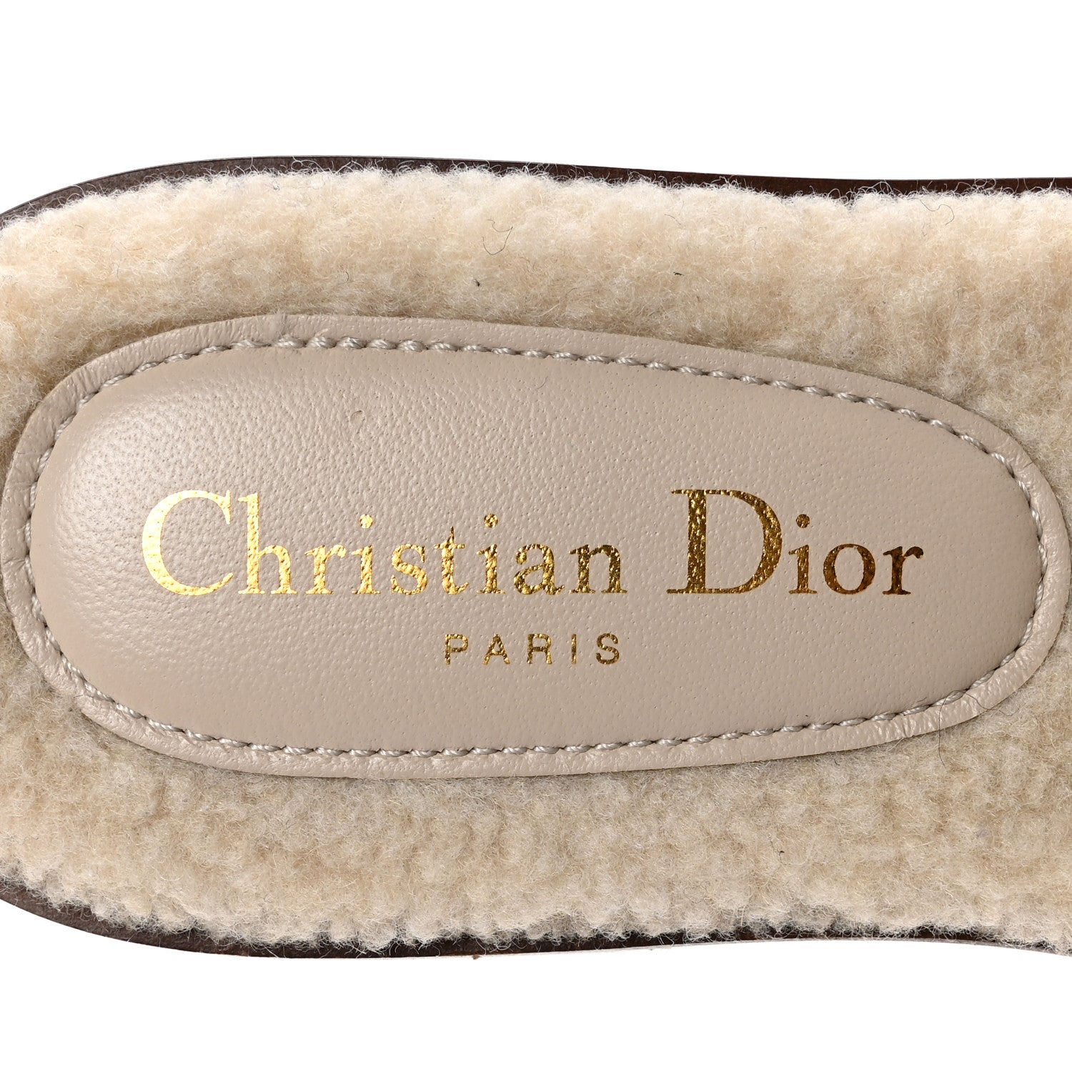 Christian Dior Suede Goatskin Shearling Embroidered Dway Slide Sandals 38 Cookie 8 of 9