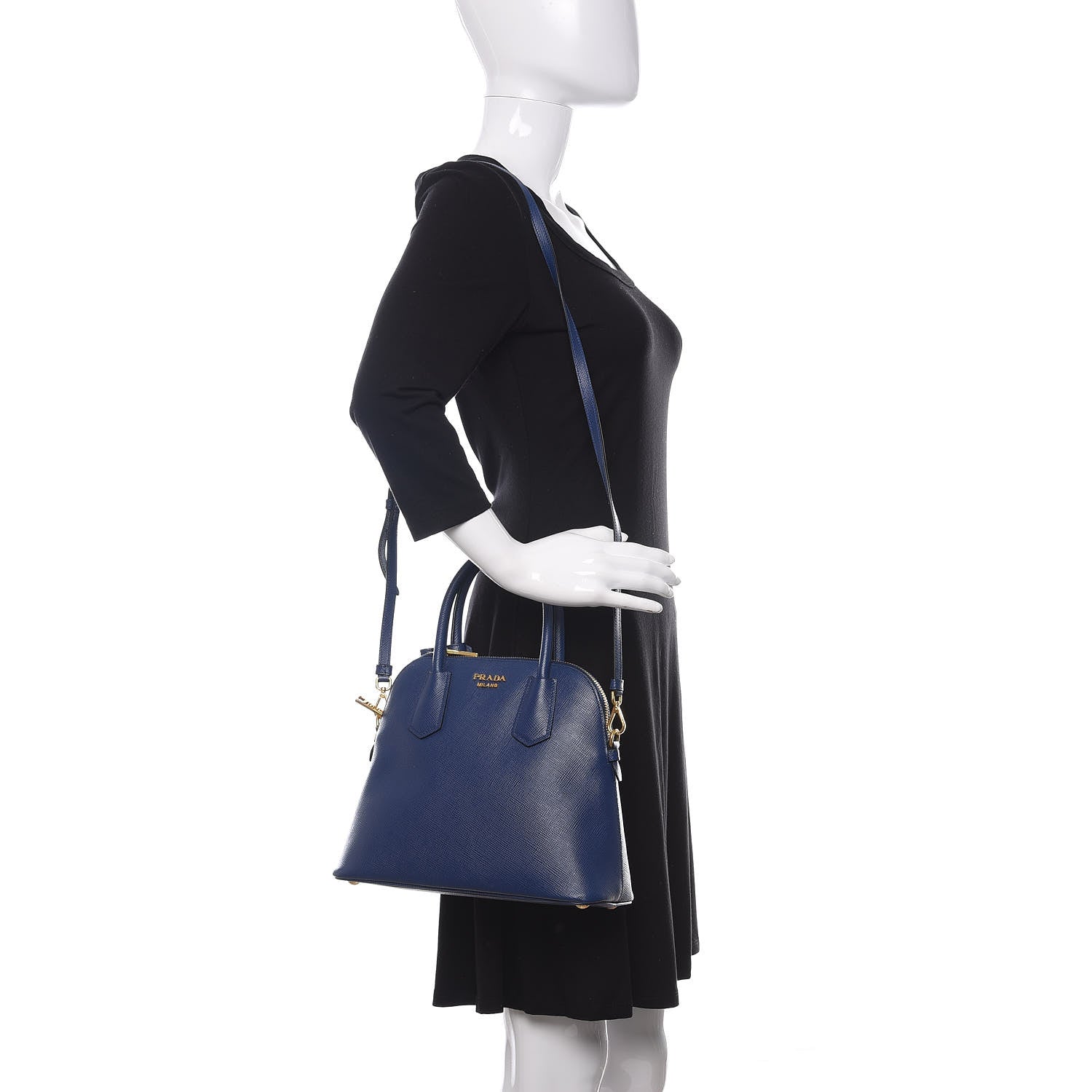 Prada Saffiano Cuir Bauletto Bluette 2 of 10