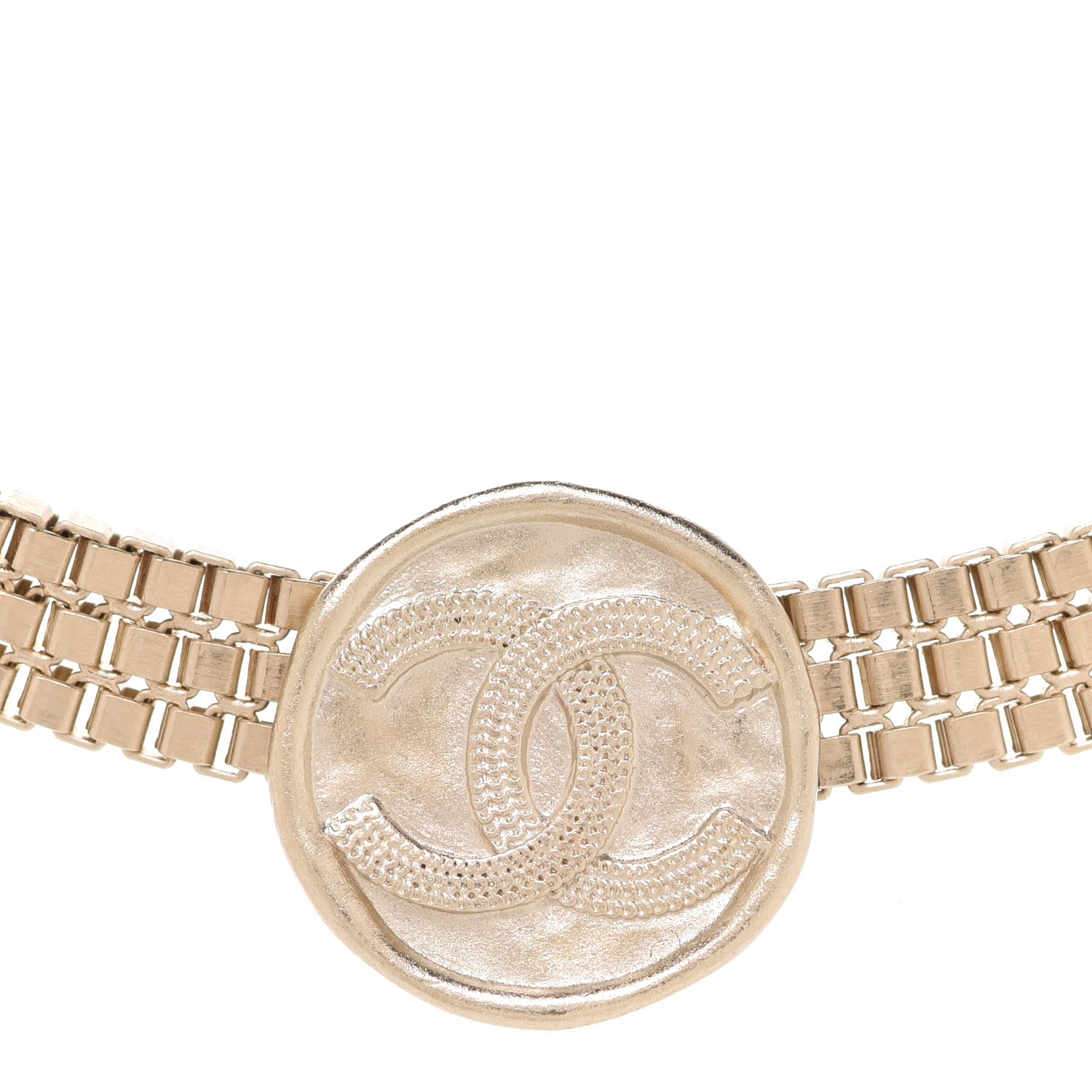 Chanel Metal Chain Link CC Medallion Choker Necklace Gold 4 of 6