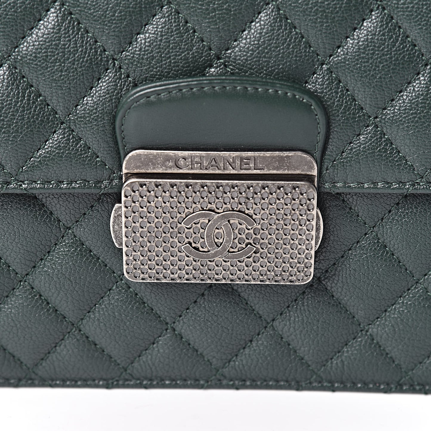 Goatskin Quilted Small CC University Top Handle Flap Dark Green