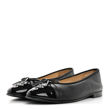 Chanel Lambskin Patent Cap Toe Ballerina Flats 39 Black 4 of 14