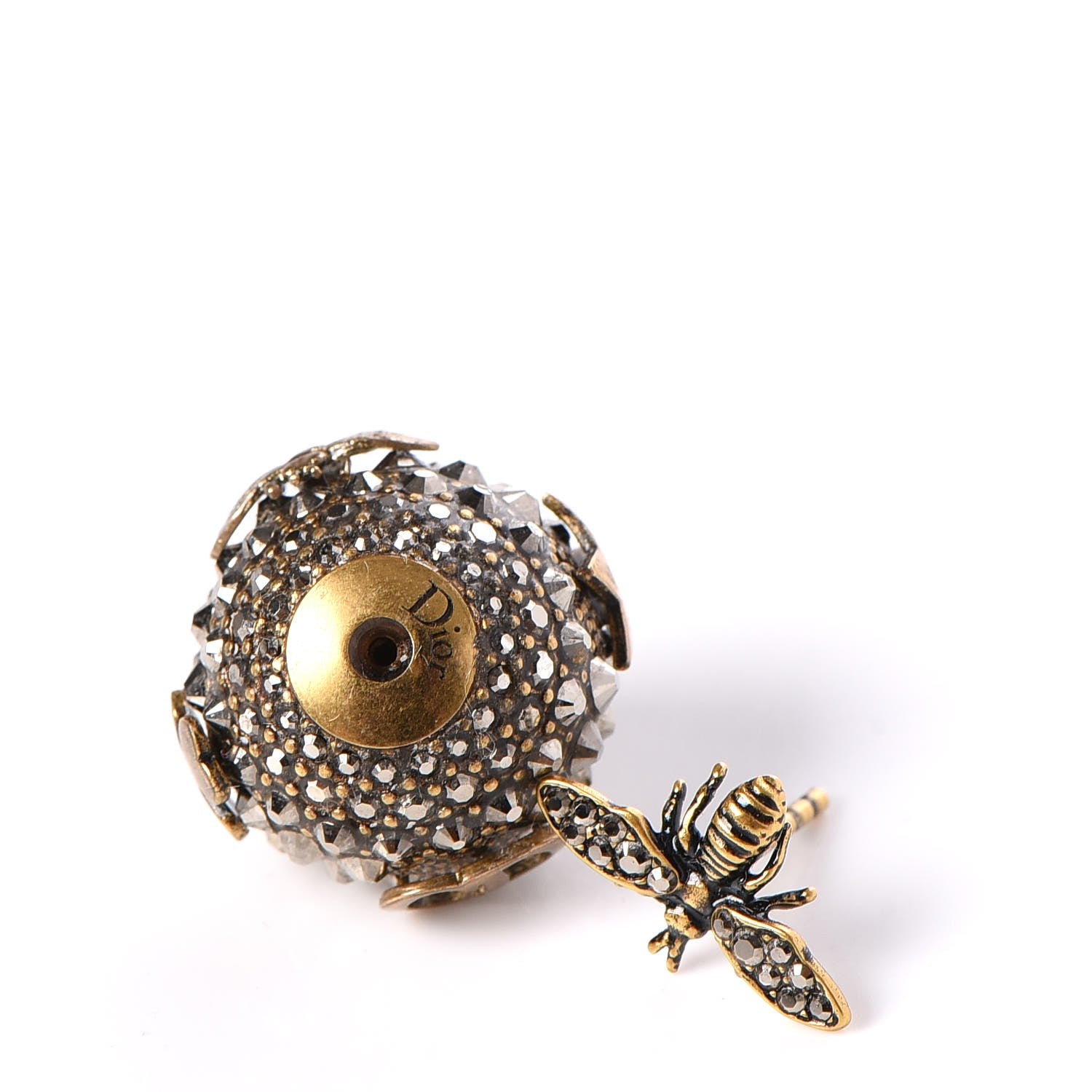 Christian Dior Crystal Bee Star Tribal Earrings Aged Gold 3 of 4