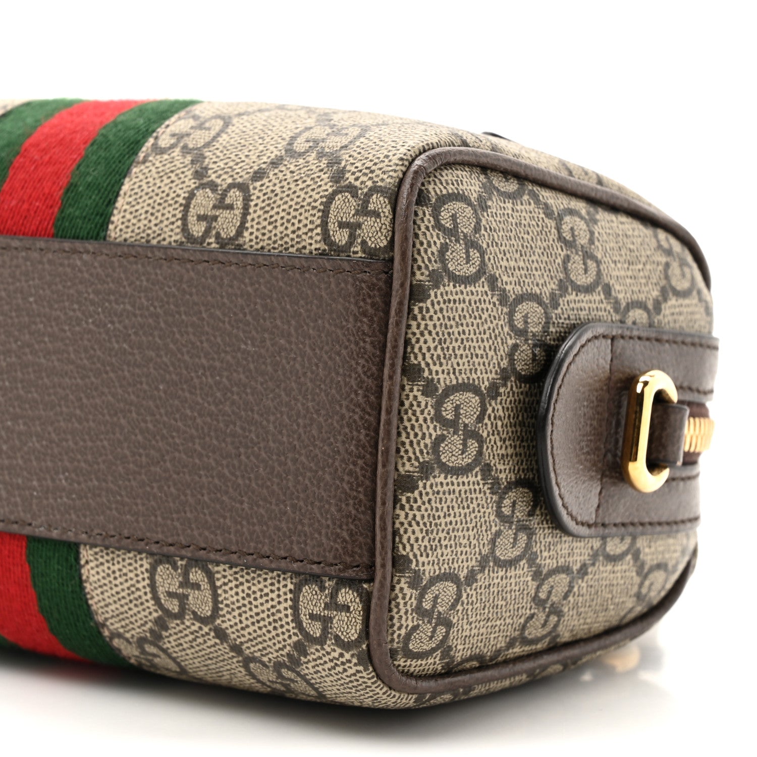 Gucci GG Supreme Monogram Textured Dollar Calfskin Web Super Mini Ophidia Top Handle Bowler Bag Beige Ebony New Acero 9 of 11